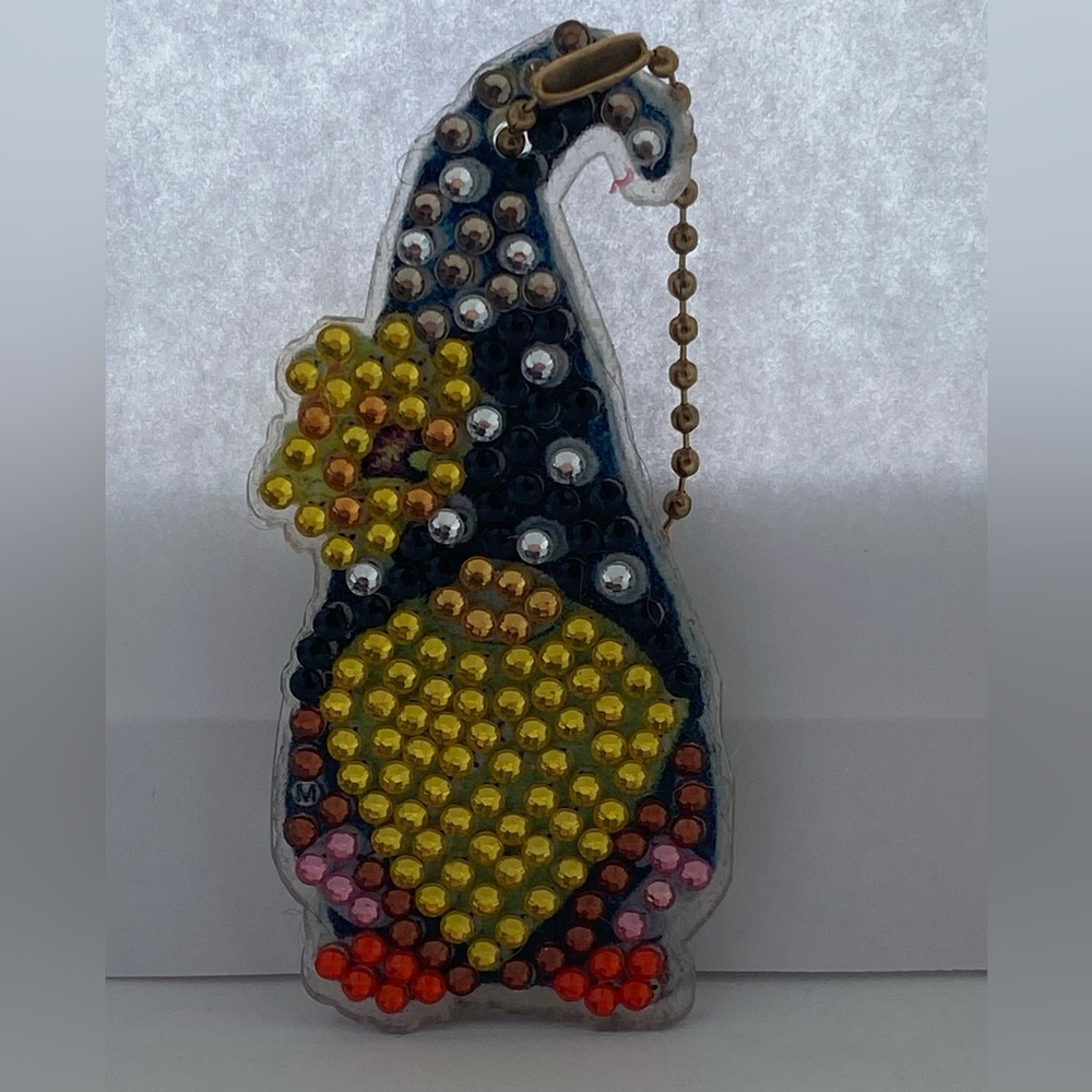 Handcrafted diamond art gnome keychain
